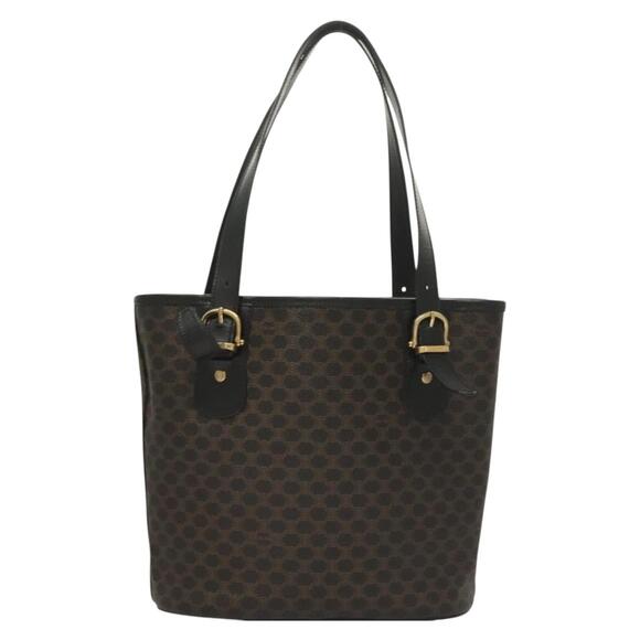 CELINE Macadam Canvas Tote Bag Pvc Leather Black Gold - Picture 3 of 13